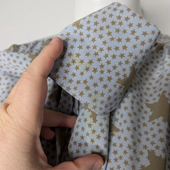 Vintage Louis Feraud Blue Tan Star Tie Neck Long Sleeve Blouse 10 - Picture 5 of 10